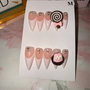 Nude and Pink Dessert Rhinestone Bling Press On Nails